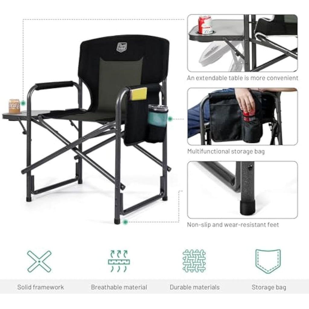 Timber Ridge Heavy Duty Folding Director Chairs with Side Table, Set of 2