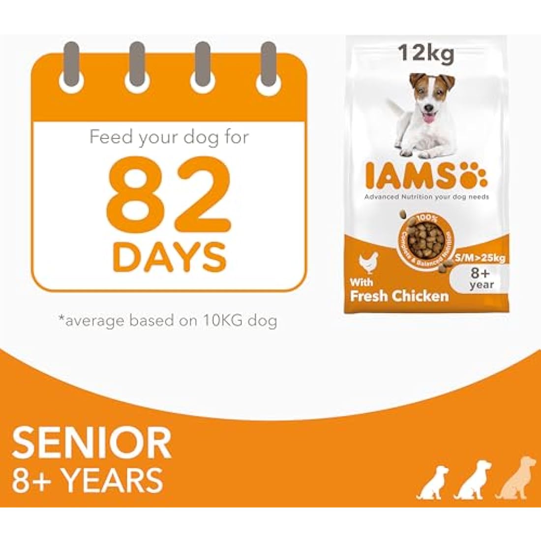 IAMS Senior Dog Food - Chicken Dry Kibble for Small & Medium Dogs 12kg