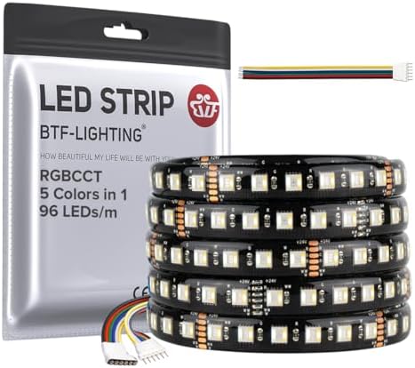 BTF-LIGHTING RGBCCT 5-in-1 LED Strip | 24V 5M IP65 Waterproof Black PCB