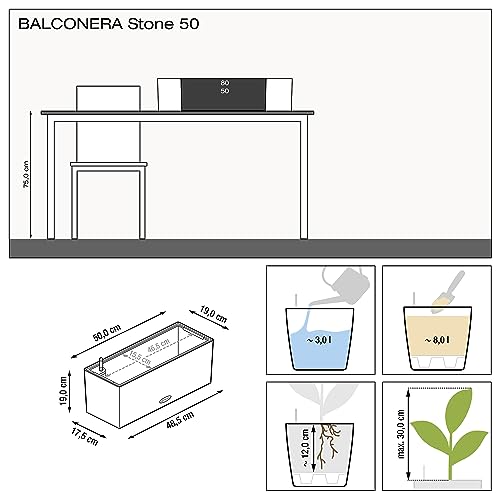 Lechuza BALCONERA Stone 50 Self-Watering Planter | Stone Look Window Box