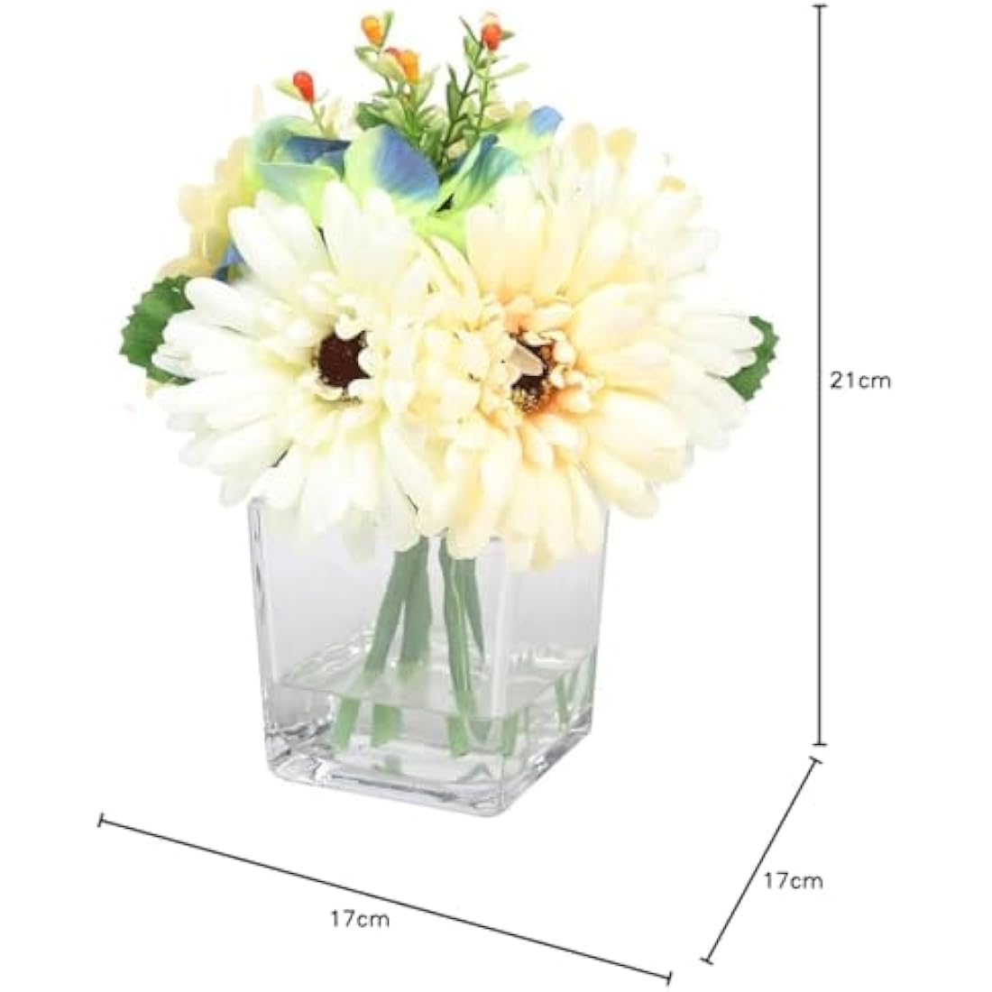 Jolof Store Halo Artificial Faux Flowers in Square Glass Floral Vase
