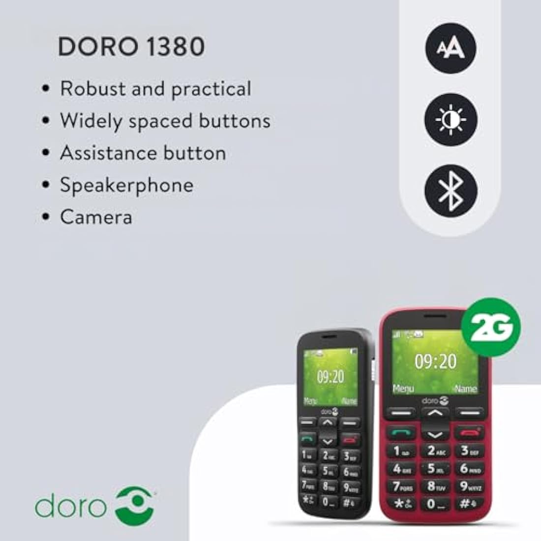 Doro 1380 Senior Mobile Phone | Unlocked Dual SIM with Camera - Black