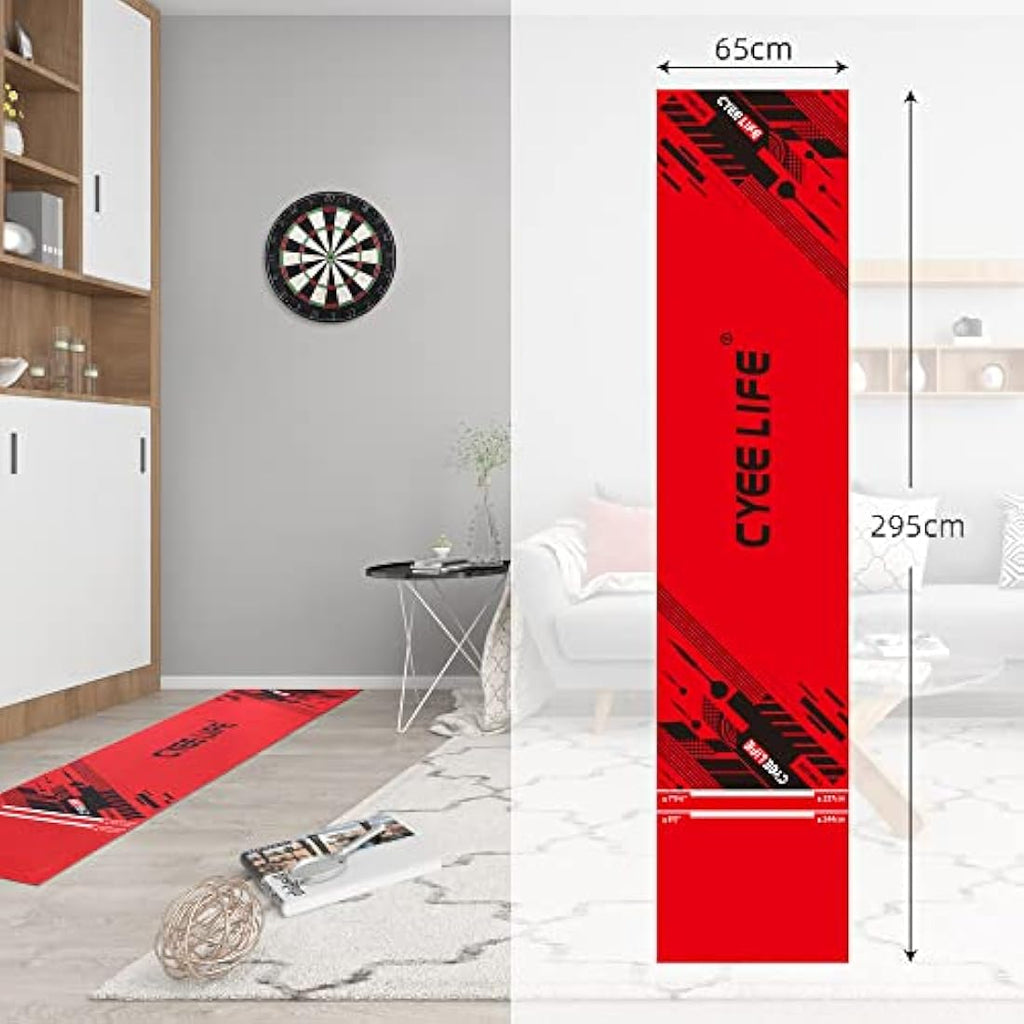 CyeeLife Dart Mat 65x295cm with Carry Bag and Oche Lines for Darts
