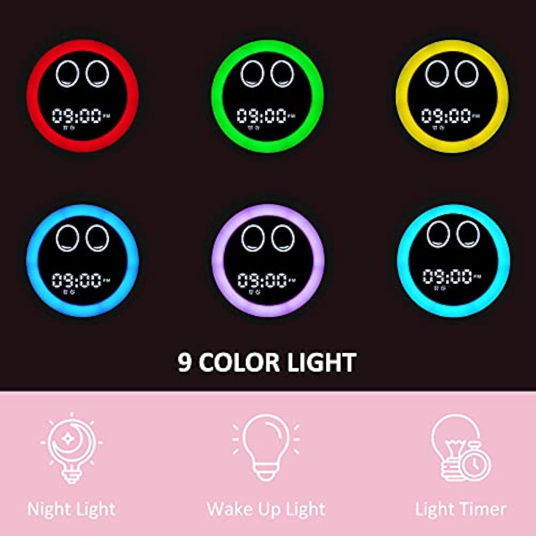 Jolof Store Kids Alarm Clock – Dinosaur Sleep Trainer & Sound Machine, Pink