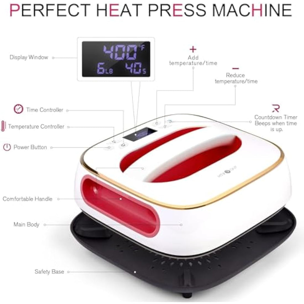 HTVRONT 10x10 Portable Heat Press Machine for T-Shirts & HTV - Raspberry