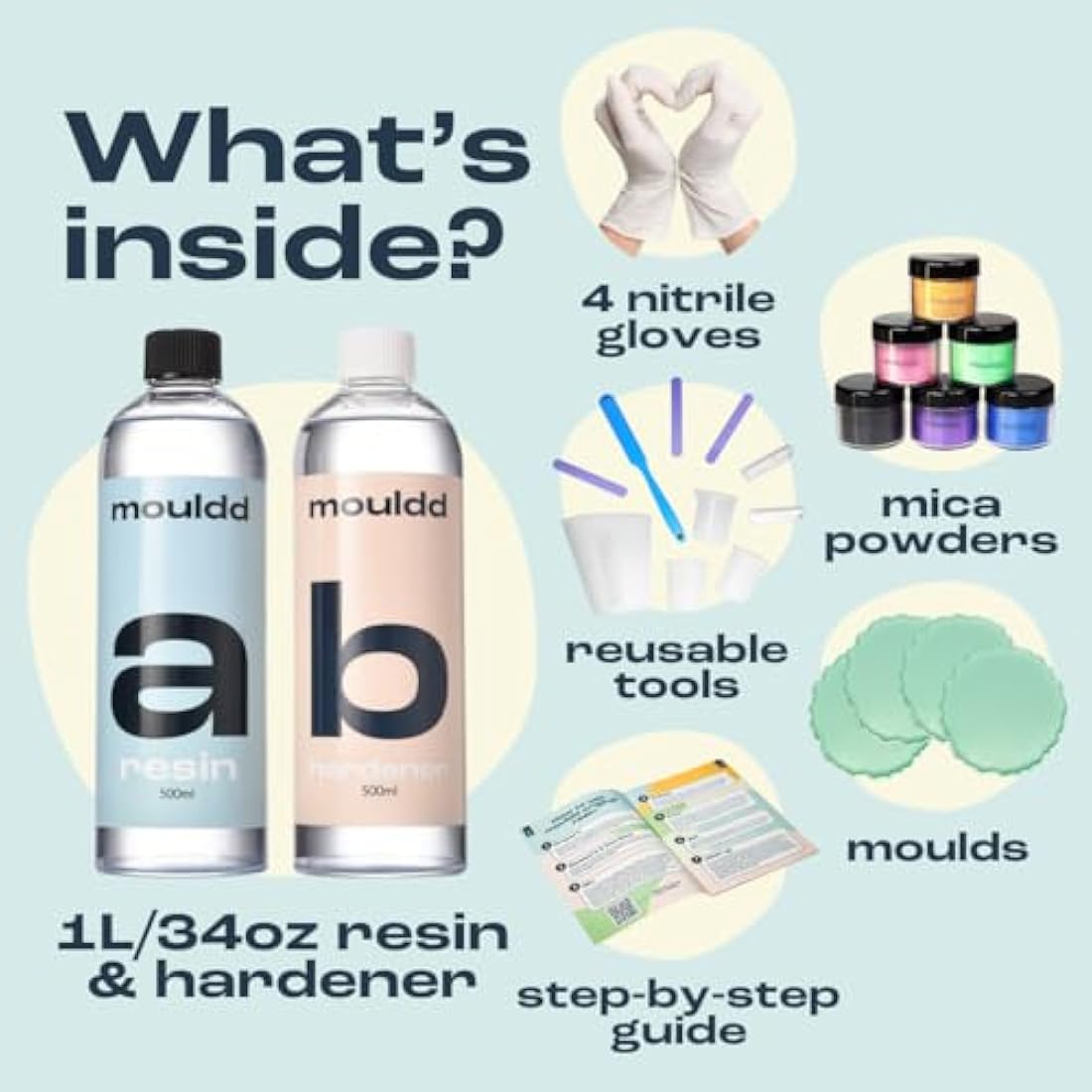 Mouldd Resin Coaster Craft Kit - DIY Epoxy Art Set with 1L Resin & Tools
