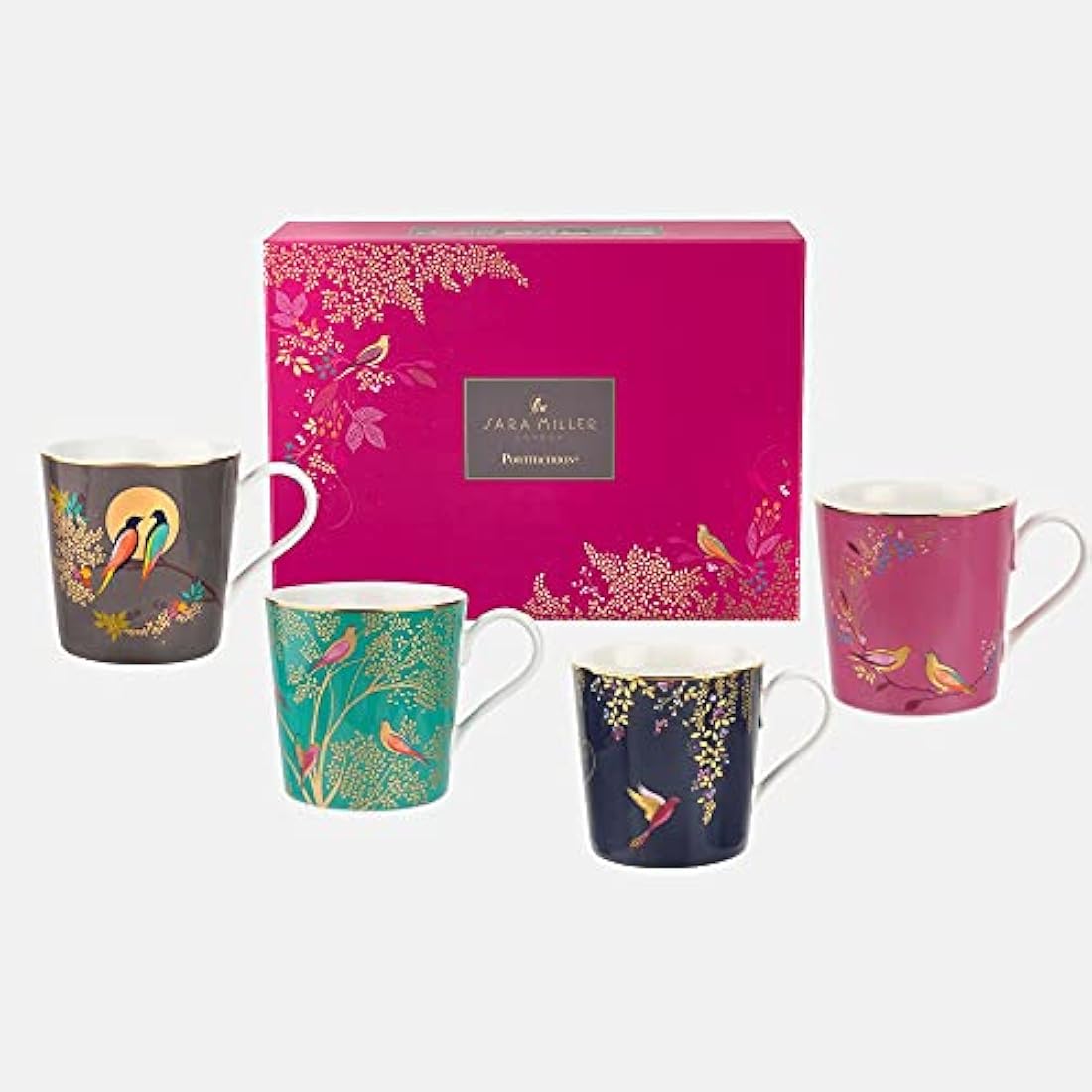 Sara Miller London Chelsea Fine China Mugs - Set of 4 with Gold Detail