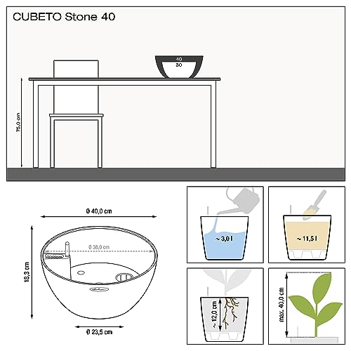 Lechuza Cubeto Stone 40 Self-Watering Planter - Sand Beige