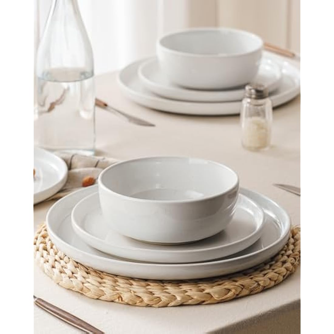 Richmount Milkyway 12-Piece Speckled Stoneware Dinnerware Set, White