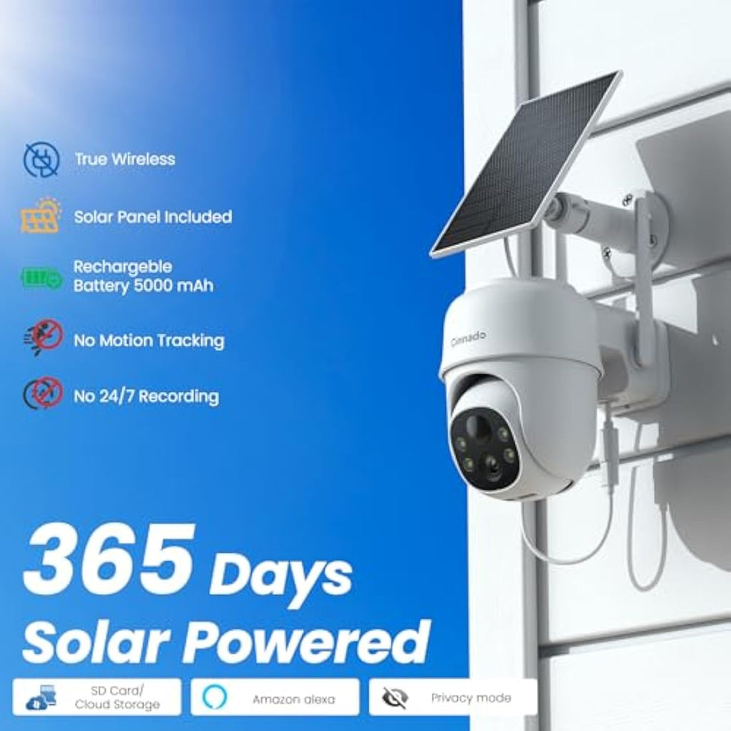 Cinnado Solar Security Camera – 2K Wireless Outdoor CCTV with 360° PTZ