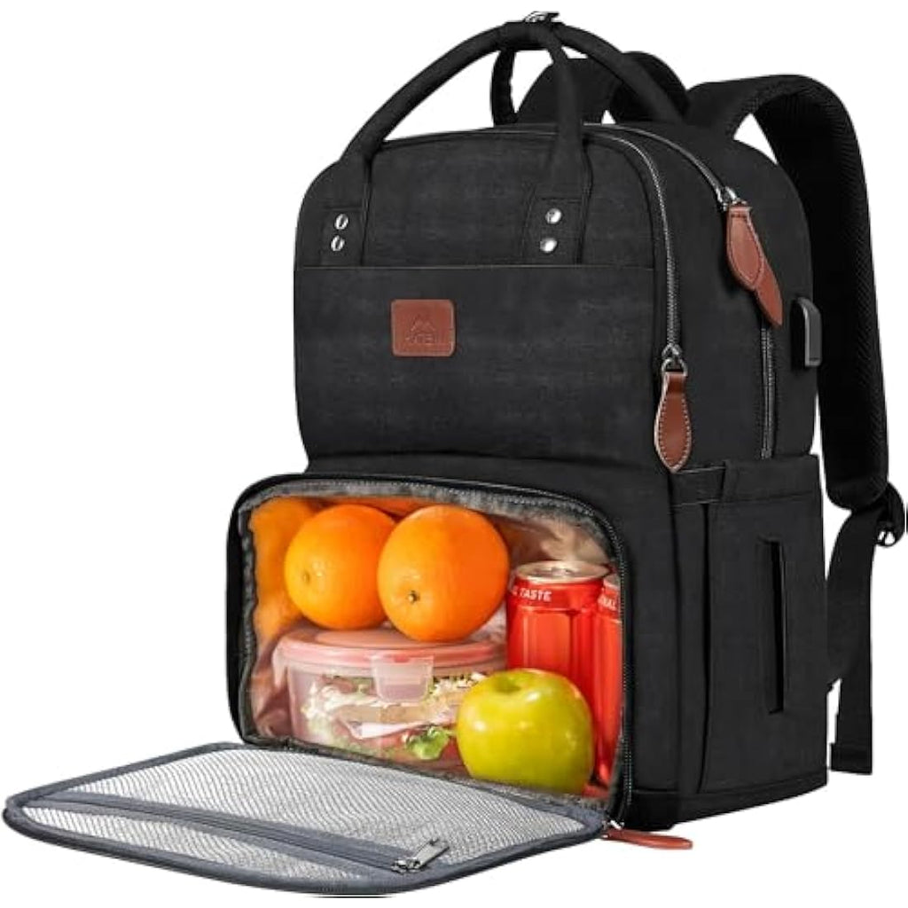 Matein 17 Inch Laptop Lunch Backpack | Insulated Cooler & USB Port – Black