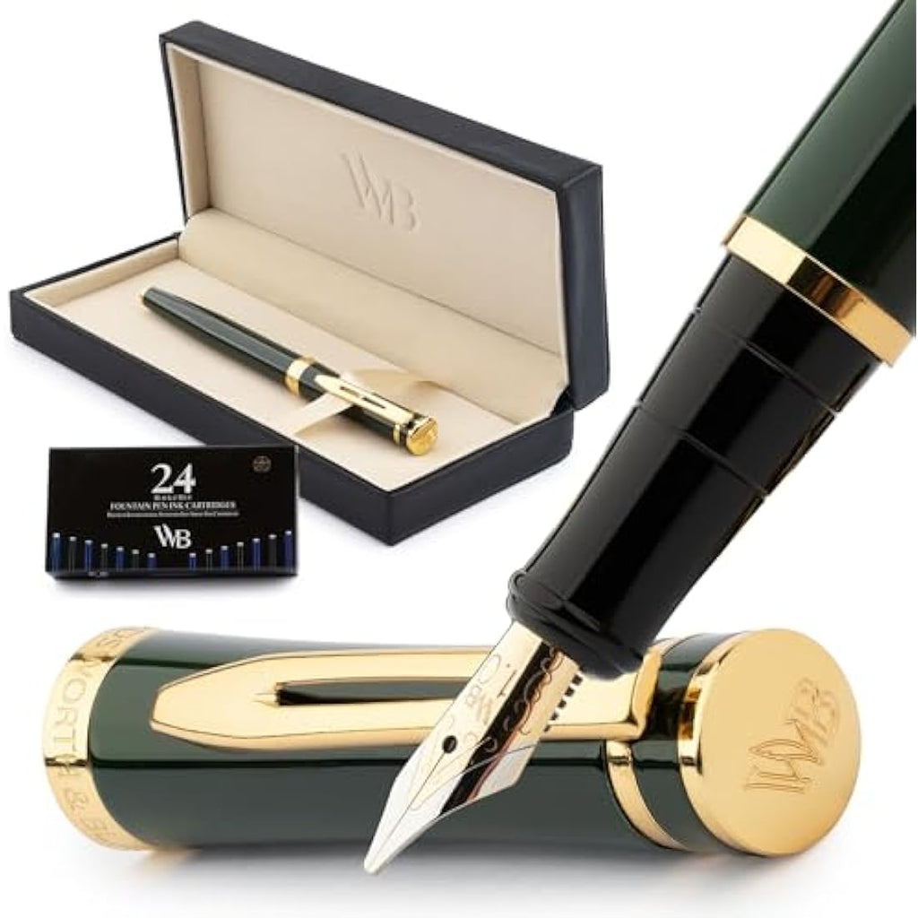 Wordsworth & Black Fountain Pen Set – 18K Gilded Broad Nib, Green