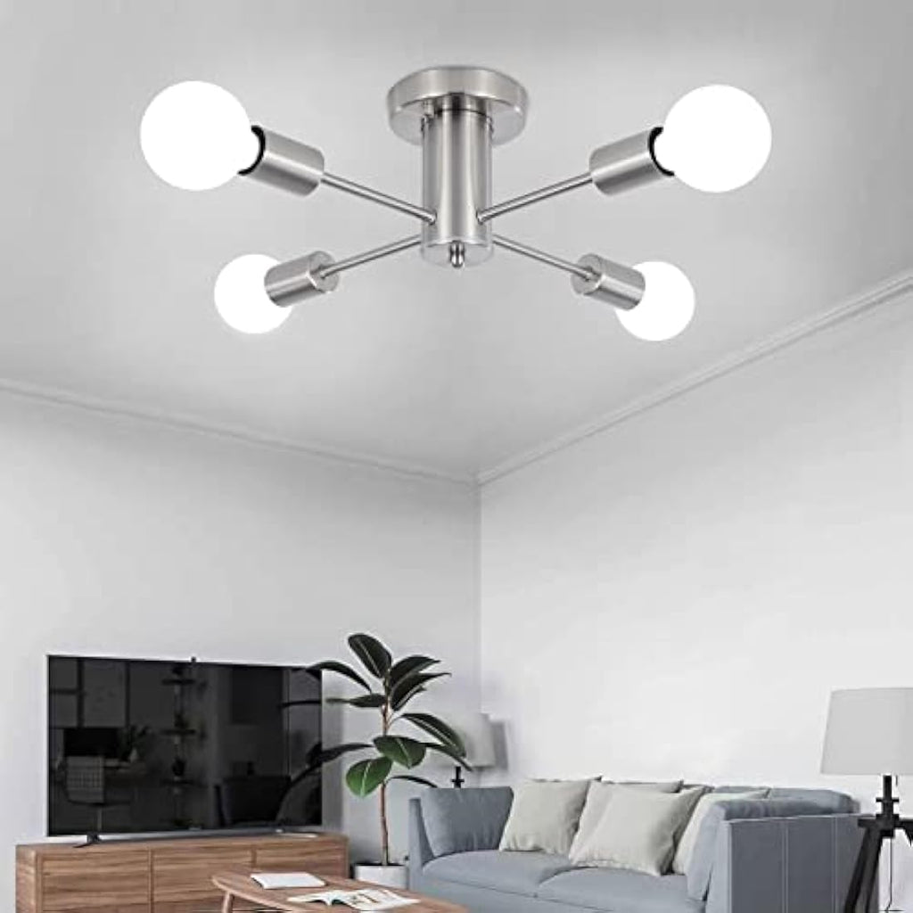QAREHL 4-Light Sputnik Chandelier – Modern Brushed Nickel Ceiling Light