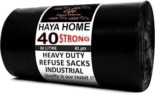 Haya Home Heavy Duty Bin Bags | 80L Recycled Black Plastic Refuse Sacks