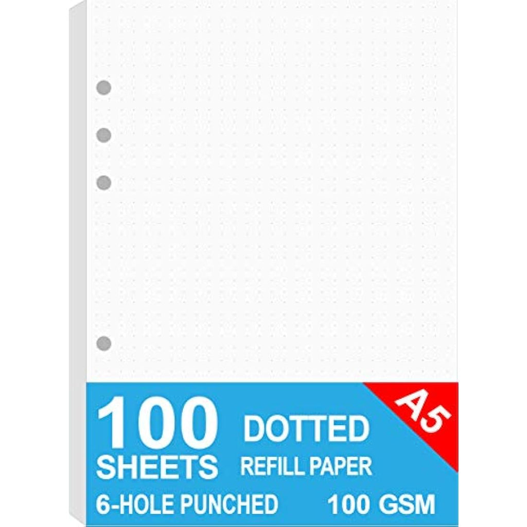 Jolof Store A5 Dot Grid Refill Paper | 100gsm 6-Hole Binder Inserts