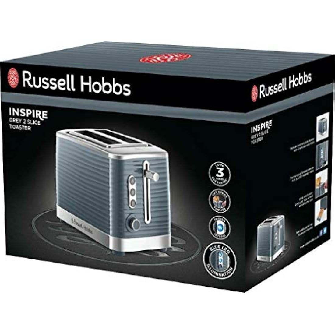Russell Hobbs Inspire 2-Slice Toaster – Grey Textured High Gloss