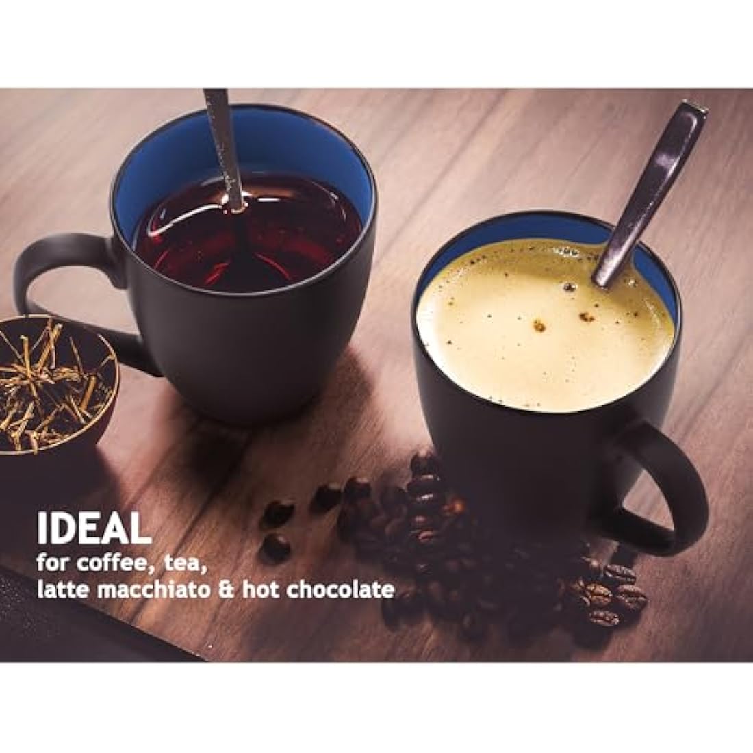 MIAMIO Stoneware Coffee Mug Set - 6 Piece 350ml Matte Black Cups