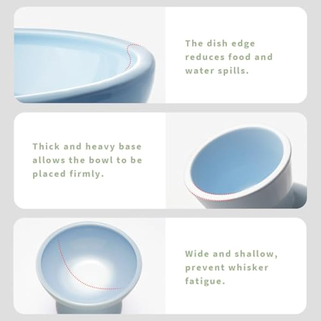 CEEFU Elevated Ceramic Cat Bowls – Wide Whisker-Friendly Food & Water Set