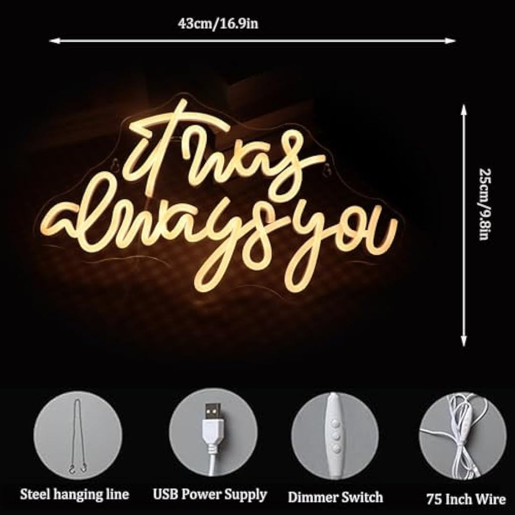QiaoFei It Was Always You LED Neon Sign | Warm White Wall Decor with Dimmer