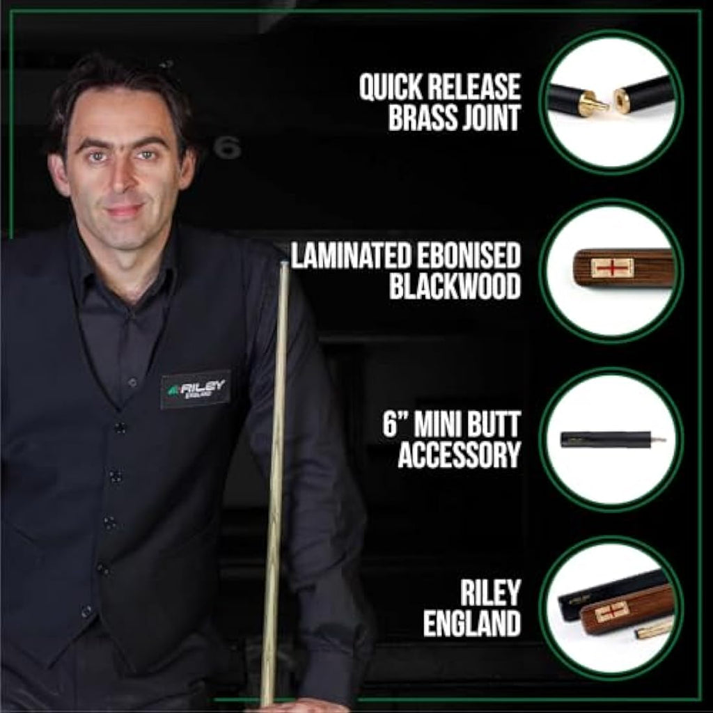 Riley England 3/4 Snooker Cue | Hand Spliced Ebony & Ash with Hard Case