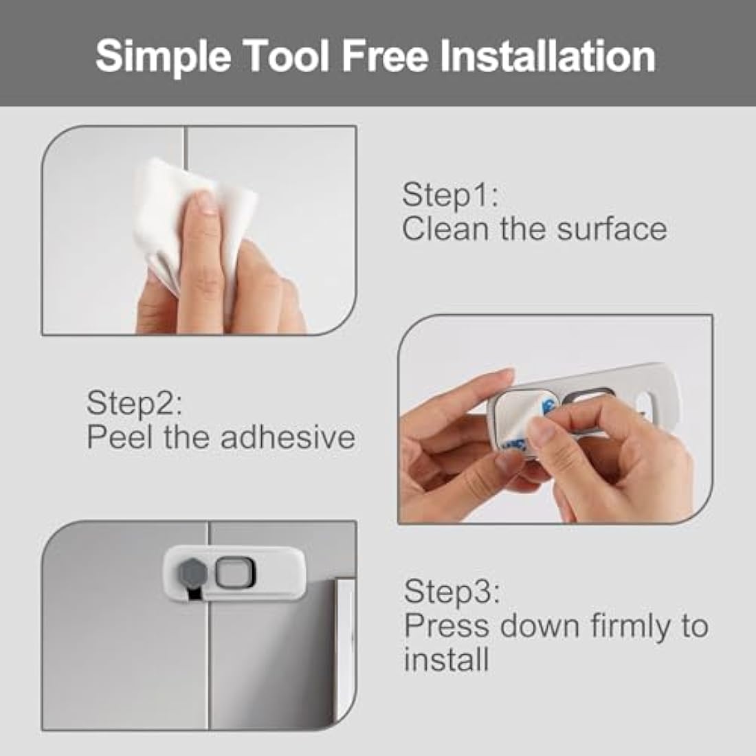 BECOMTO Childproof Refrigerator Locks | 5-Pack Grey Baby Safety Latches