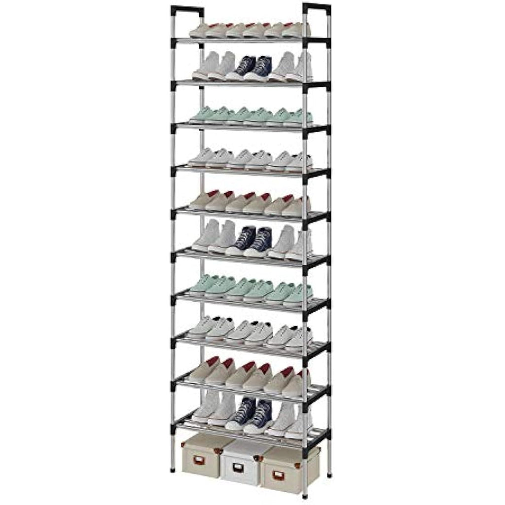 AcornFort 10-Tier Tall Shoe Rack – 30 Pair Adjustable Silver Storage Shelf