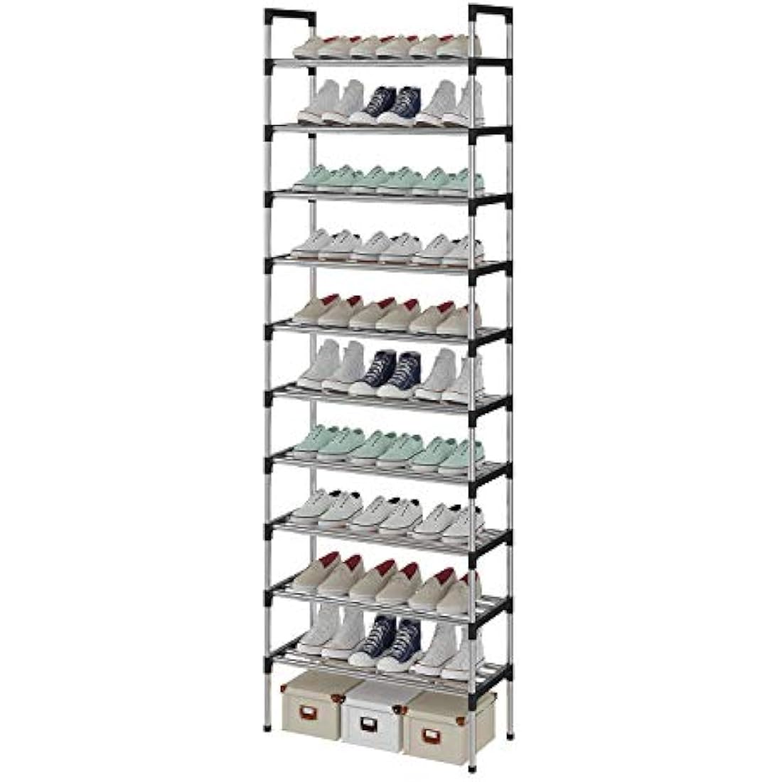 AcornFort 10-Tier Tall Shoe Rack – 30 Pair Adjustable Silver Storage Shelf