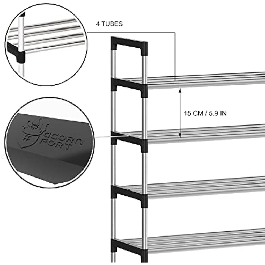 AcornFort 10-Tier Tall Shoe Rack – 30 Pair Adjustable Silver Storage Shelf