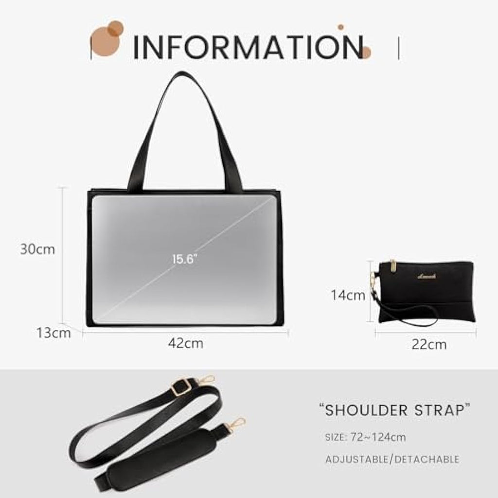 LOVEVOOK 15.6 Inch Laptop Bag for Women | PU Leather Work Tote, Black