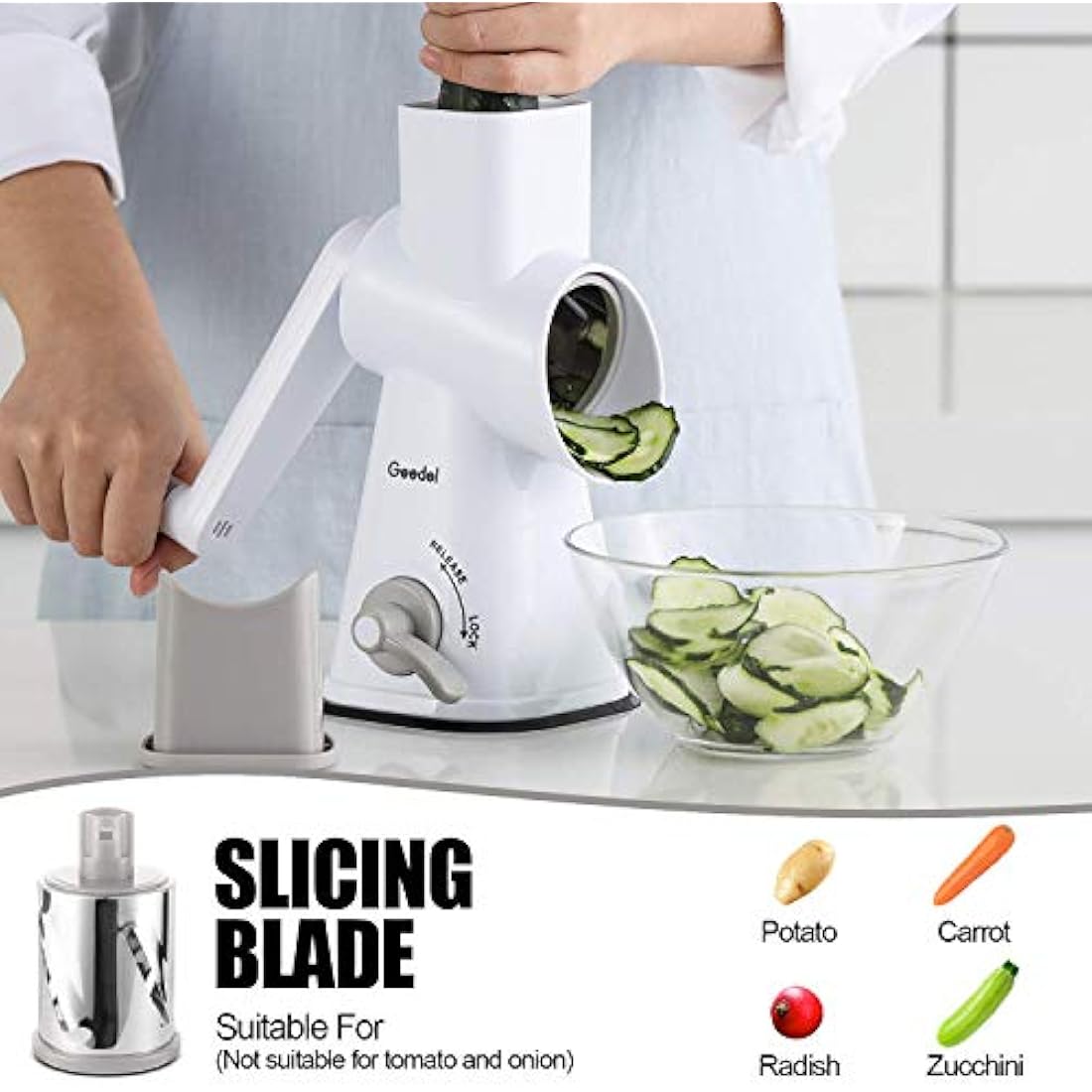 Rotary Cheese Grater | 3-Blade Mandoline Vegetable Slicer