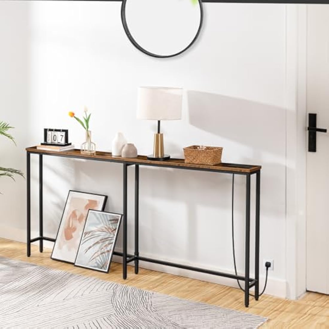 HOOBRO Slim Console Table with Charging Station | 180cm Narrow Sofa Table