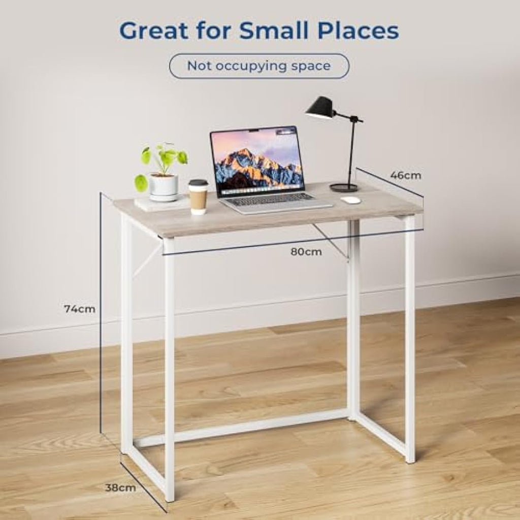 Dripex Folding Computer Desk – Small Space-Saving Writing Table, Oak