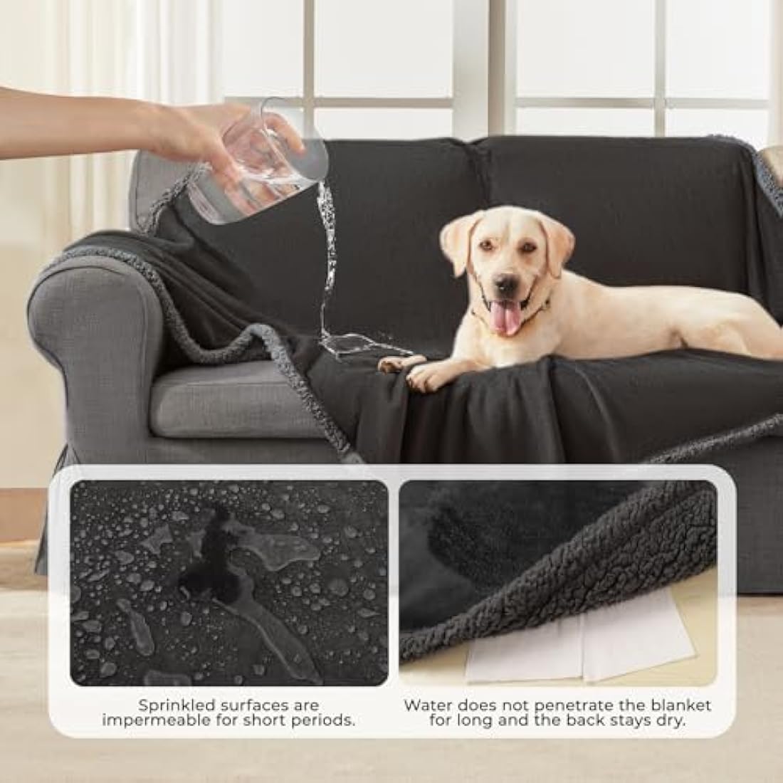 Luciphia Waterproof Dog Blanket – XL Reversible Sherpa Fleece Grey
