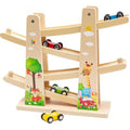Wooden Car Ramp Toy – Toddler Race Track with 4 Cars