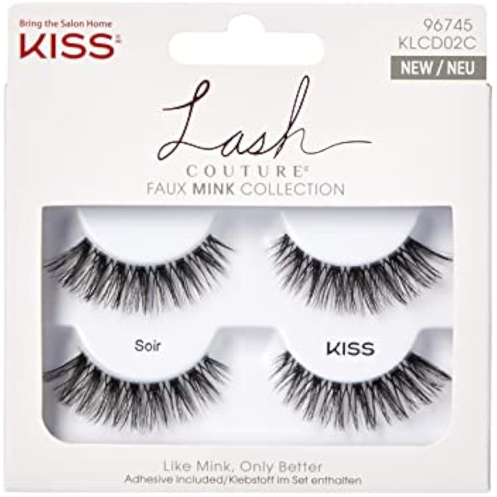 KISS Lash Couture Faux Mink False Lashes – Soir 2-Pair Pack with Glue