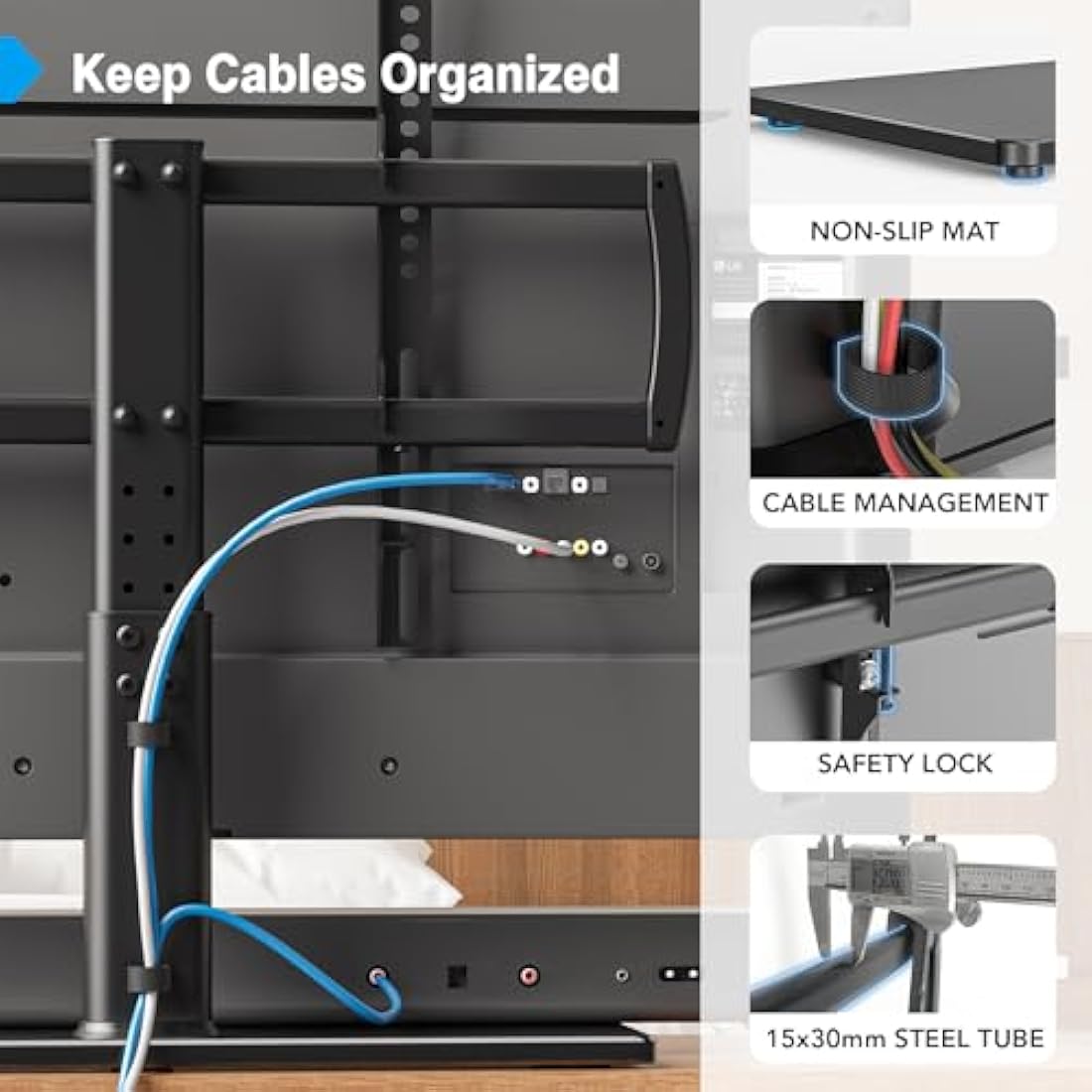 Universal TV Stand | Height Adjustable Tempered Glass Base