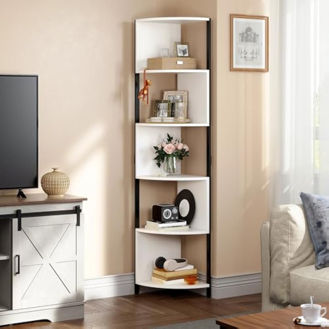 YITAHOME 6-Tier Corner Shelf – 68.8" Modern Zigzag Bookcase, White