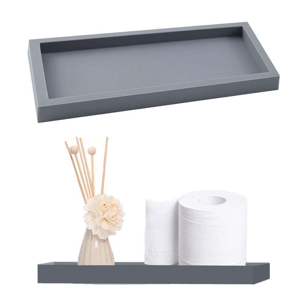 Silicone Bathroom Vanity Tray – 2pc Toilet Tank Organizer, Grey