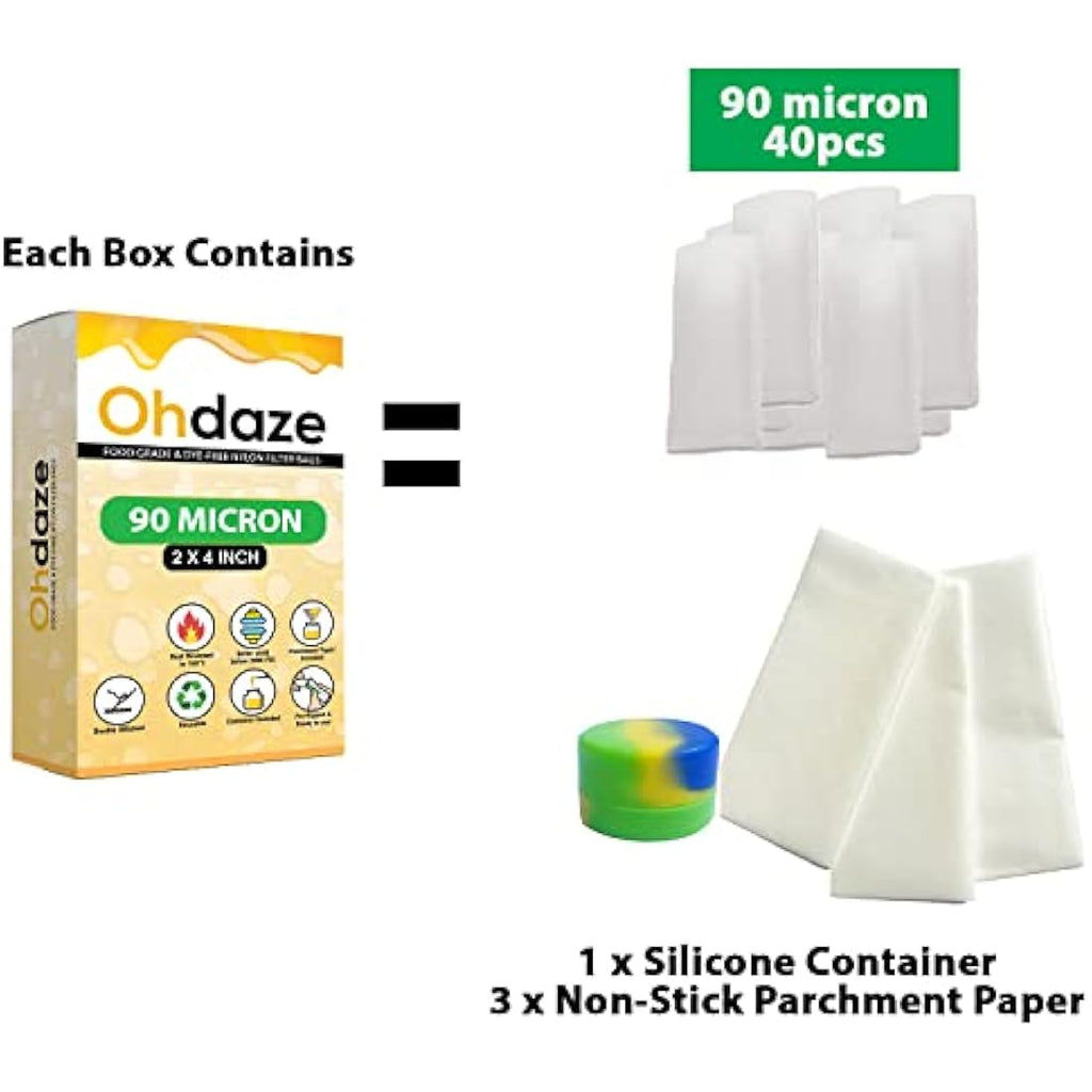 Ohdaze 90 Micron Rosin Press Bags – 2x4 Inch Double-Stitched Nylon 40 Pack