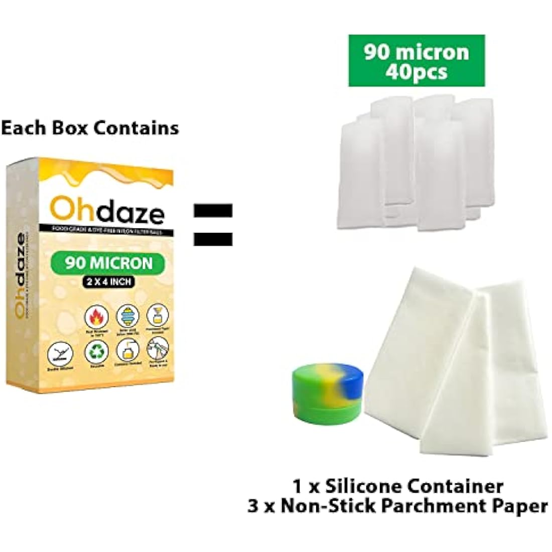 Ohdaze 90 Micron Rosin Press Bags – 2x4 Inch Double-Stitched Nylon 40 Pack