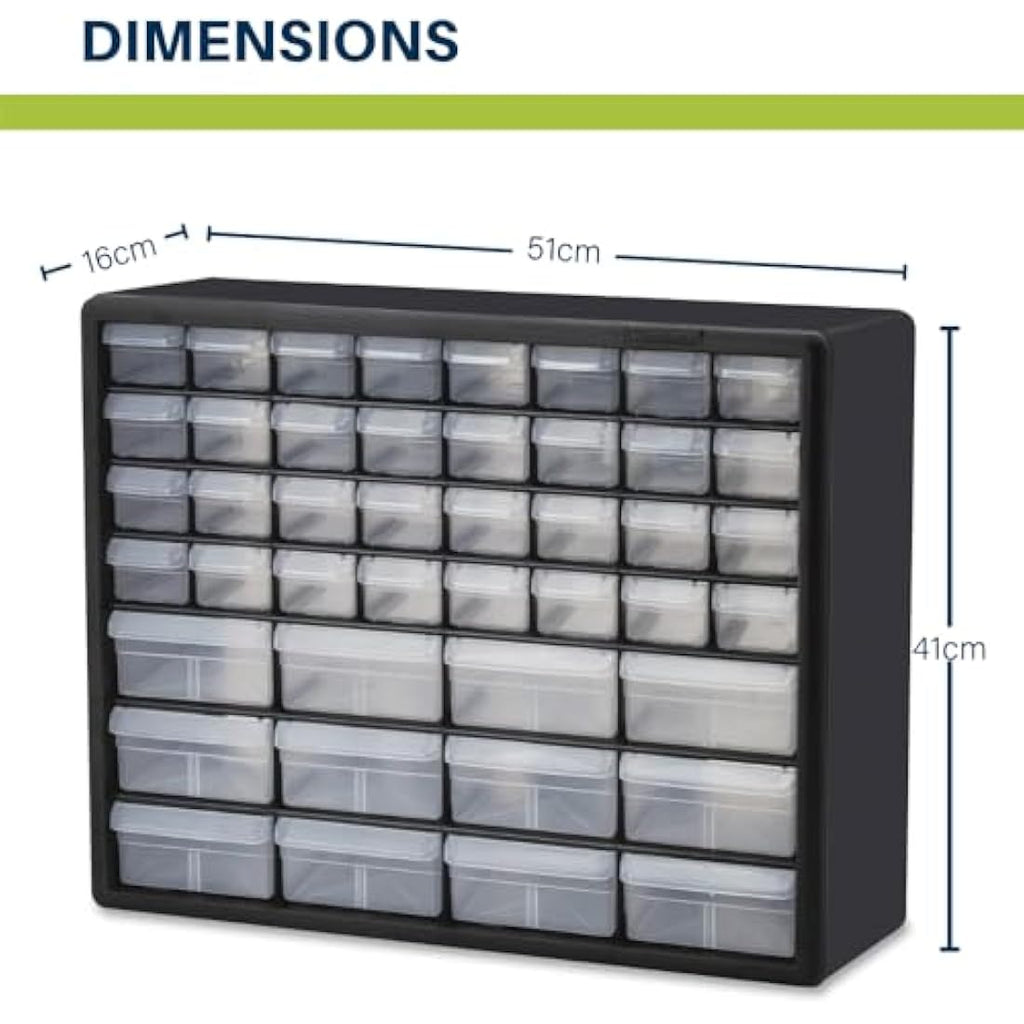 Akro-Mils 44-Drawer Plastic Storage Cabinet – Wall-Mountable Organizer, Red