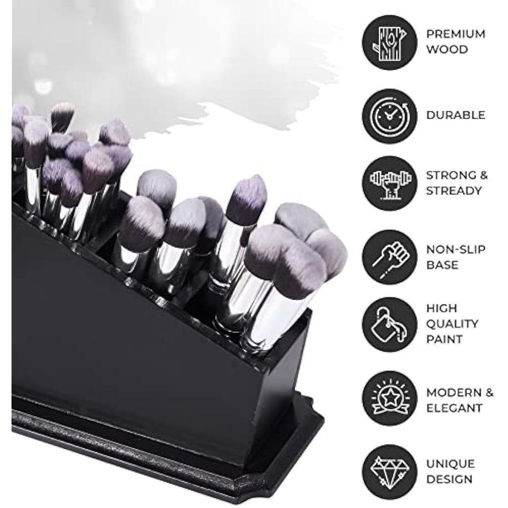 CEFRECO Coffin Brush Holder – Gothic Wooden Makeup Organizer, Black
