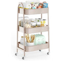 EAGMAK 3-Tier Metal Utility Rolling Cart with Handle and Wheels - Beige
