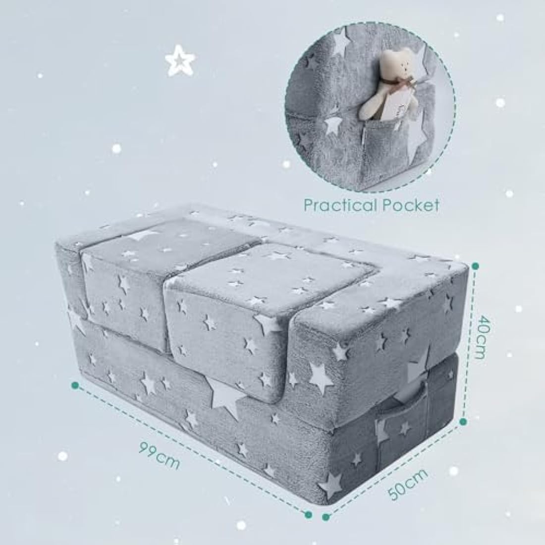 MeMoreCool Glow in The Dark Kids Modular Sofa – Convertible Toddler Couch