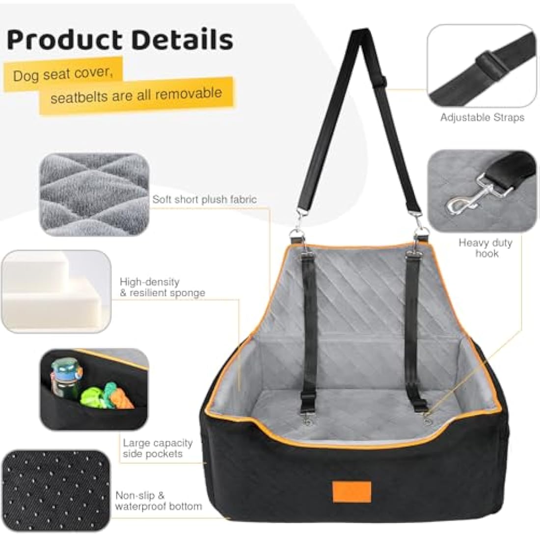 GL GLENSLAVE Dog Car Seat – Large Pet Booster Seat with Washable Cover