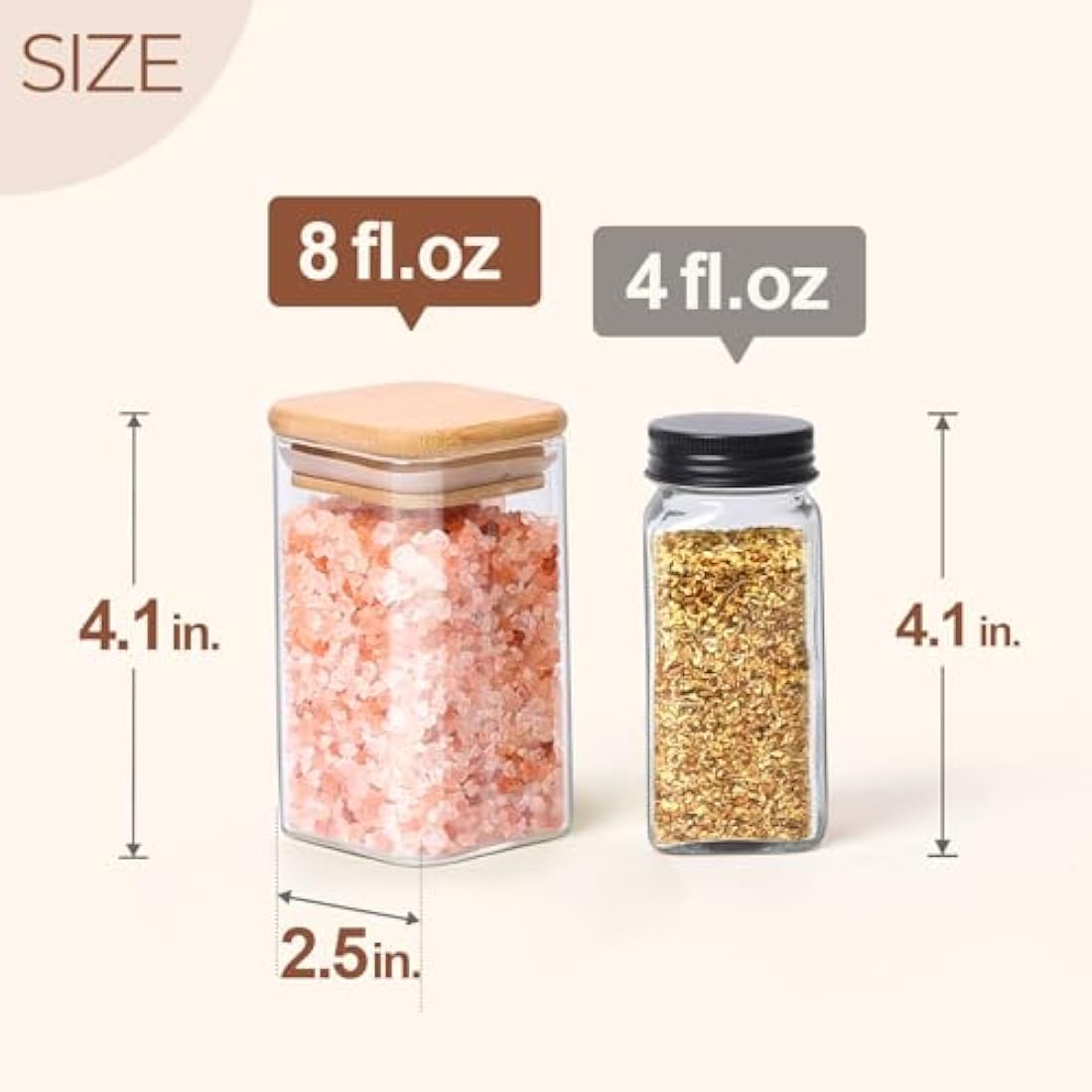 ComSaf 12 Pcs Square Glass Spice Jars with Bamboo Lids and Labels, 8oz