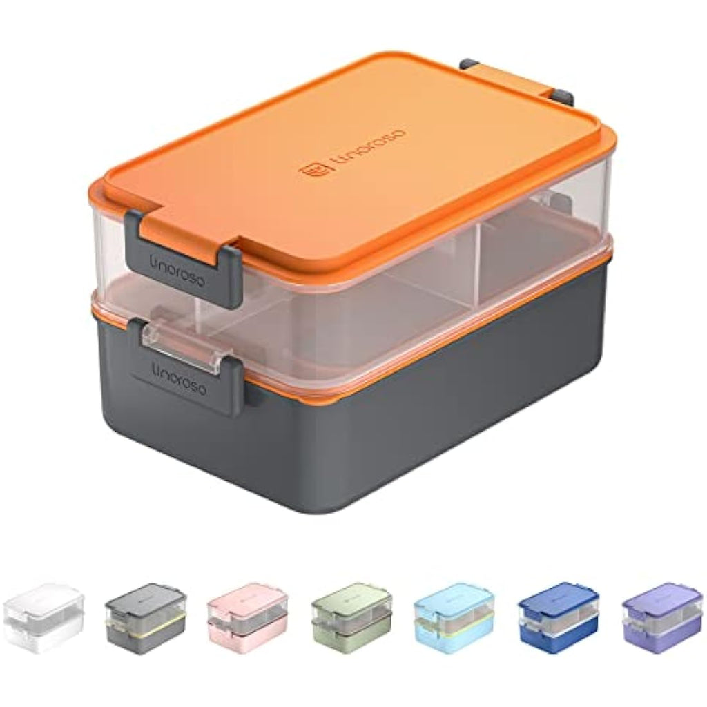 Linoroso 3-Compartment Bento Lunch Box with Utensils – Lava Orange