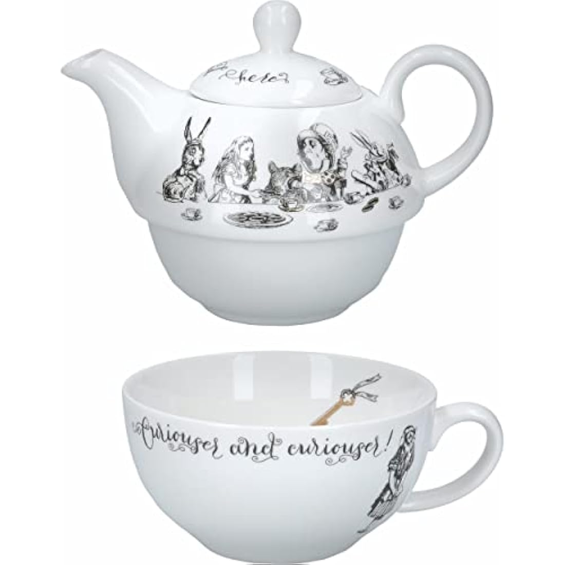 V&A Alice in Wonderland Tea for One Set - Fine China Teapot & Cup, 250ml