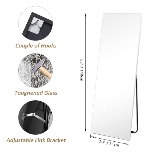 Vasemouh Full Length Mirror | 140x51cm White Floor or Wall Mounted Mirror
