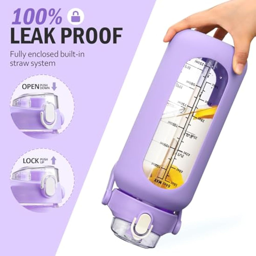 HYDRAGLAZIC 2L Glass Water Bottle | Large 2 Liter Jug with 2 Lids